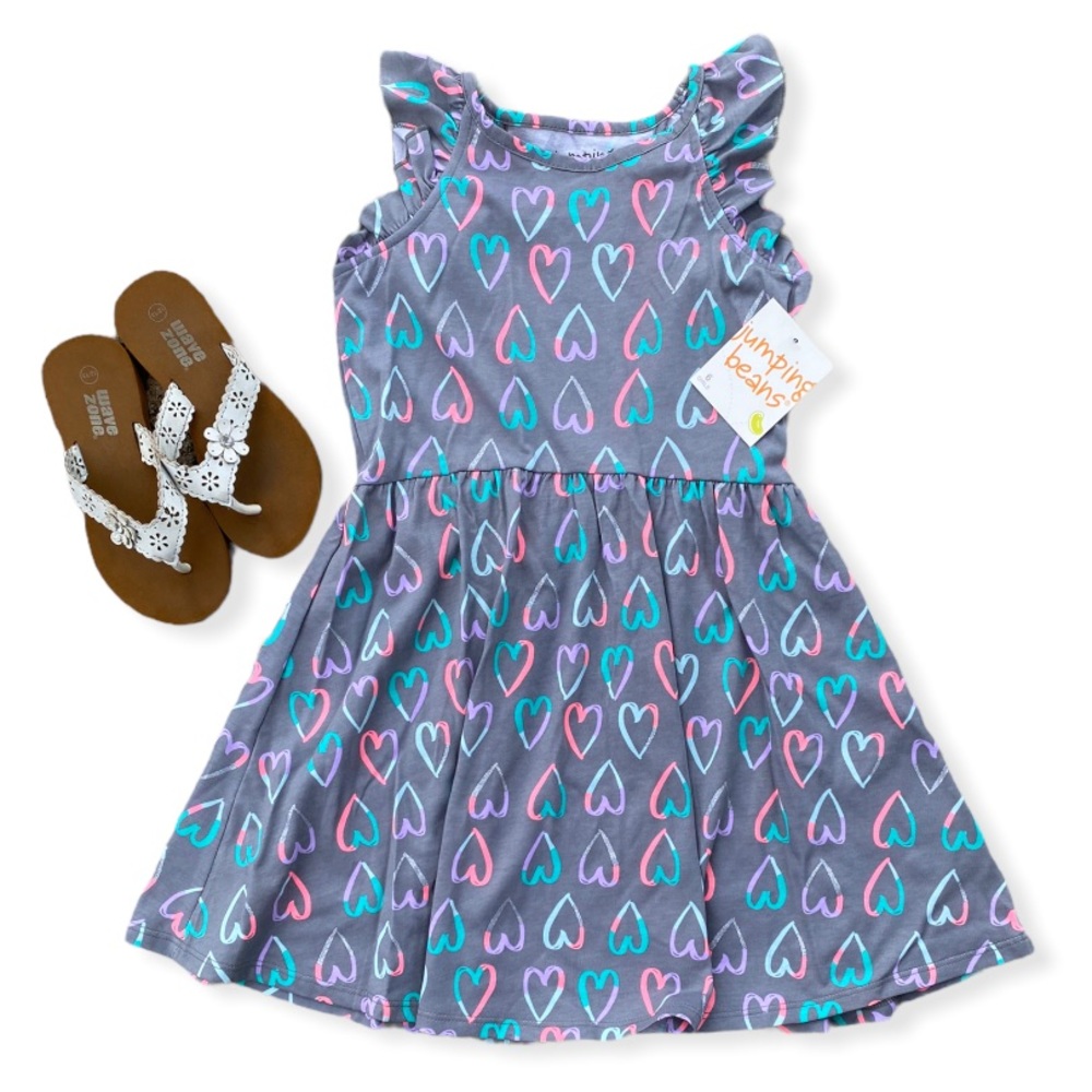 2 piece SET! Little Girls Flutter Heart Tank Dress NWT & Daisy Sandals